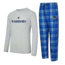 Golden State Warriors Concepts Sport Royal/Heather Gray Regulate Long Sleeve T-Shirt & Plaid Pant Set