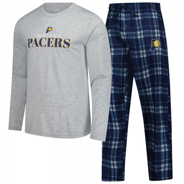 Indiana Pacers Concepts Sport Navy Regulate Long Sleeve T-Shirt & Plaid Pant Set