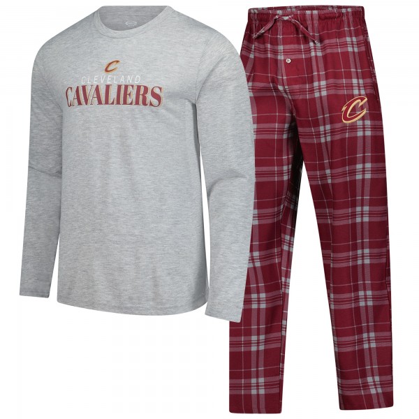 Cleveland Cavaliers Concepts Sport Maroon Regulate Long Sleeve T-Shirt & Plaid Pant Set