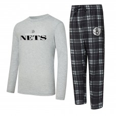 Brooklyn Nets Concepts Sport Black/Heather Gray Regulate Long Sleeve T-Shirt & Plaid Pant Set