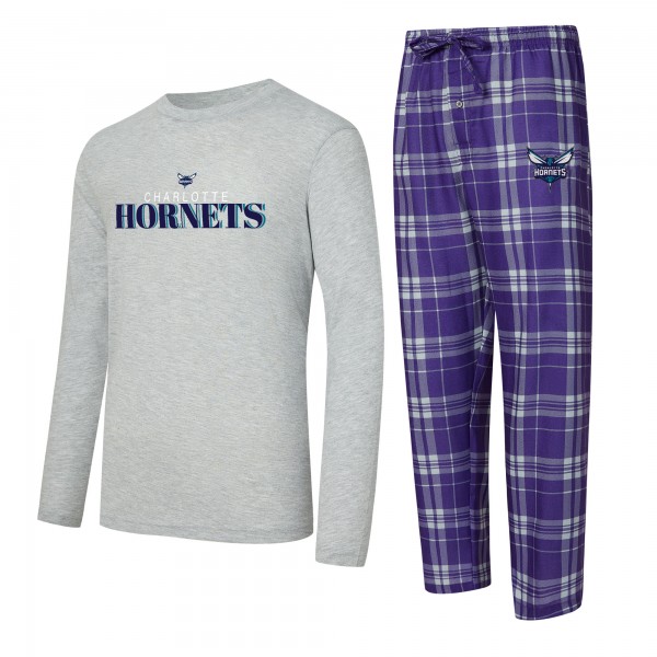 Charlotte Hornets Concepts Sport Purple/Heather Gray Regulate Long Sleeve T-Shirt & Plaid Pant Set