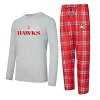 Atlanta Hawks Concepts Sport Red/Heather Gray Regulate Long Sleeve T-Shirt & Plaid Pant Set
