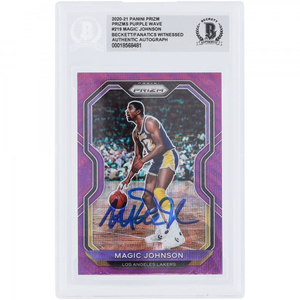 Magic Johnson Los Angeles Lakers Autographed 2020-21 Panini Prizm Purple Wave Prizm #219 Beckett Fanatics Witnessed Authenticated Card