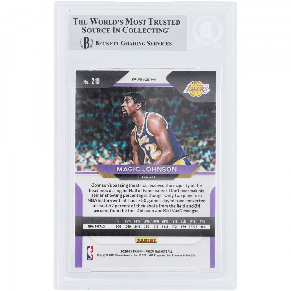 Magic Johnson Los Angeles Lakers Autographed 2020-21 Panini Prizm Purple Wave Prizm #219 Beckett Fanatics Witnessed Authenticated Card