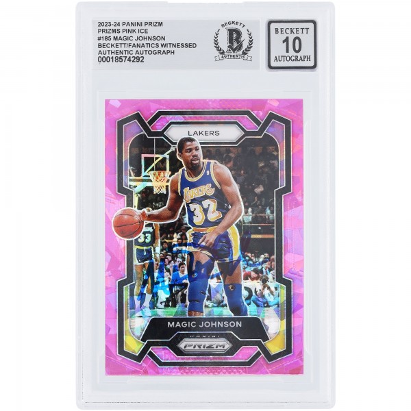 Magic Johnson Los Angeles Lakers Autographed 2023-24 Panini Prizm Pink Ice Prizm #185 Beckett Fanatics Witnessed Authenticated 10 Card