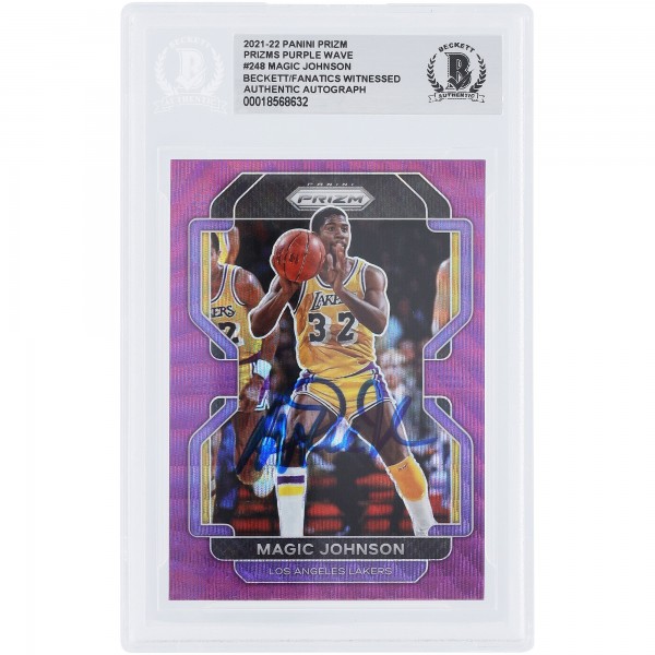 Magic Johnson Los Angeles Lakers Autographed 2021-22 Panini Prizm Purple Wave Prizm #248 Beckett Fanatics Witnessed Authenticated Card