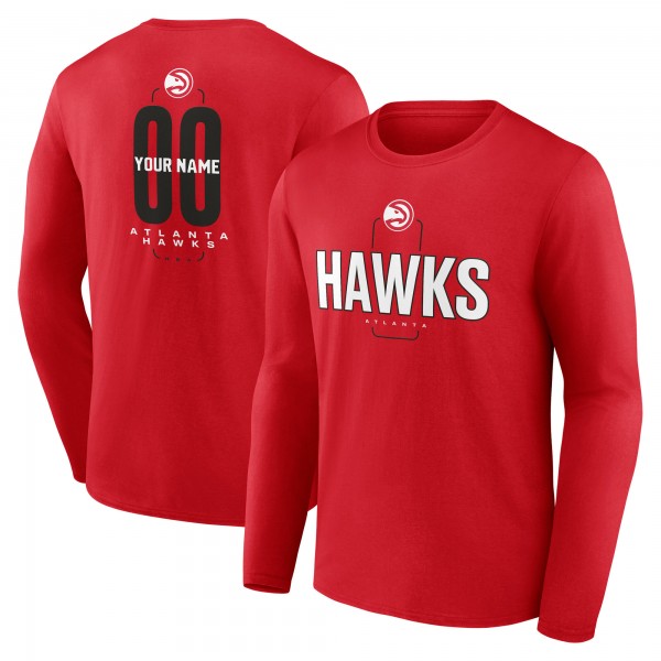 Atlanta Hawks Red Center Court Name & Number Custom Long Sleeve T-Shirt
