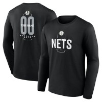 Brooklyn Nets Black Center Court Name & Number Custom Long Sleeve T-Shirt