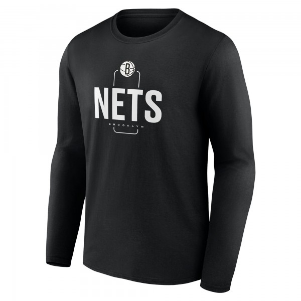 Brooklyn Nets Black Center Court Name & Number Custom Long Sleeve T-Shirt