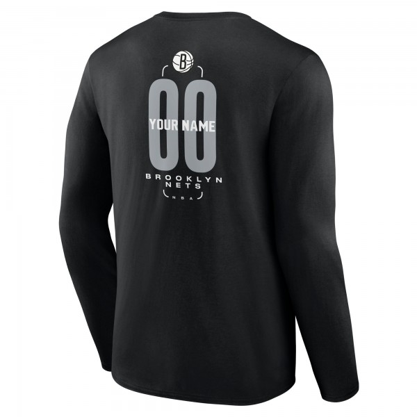 Brooklyn Nets Black Center Court Name & Number Custom Long Sleeve T-Shirt