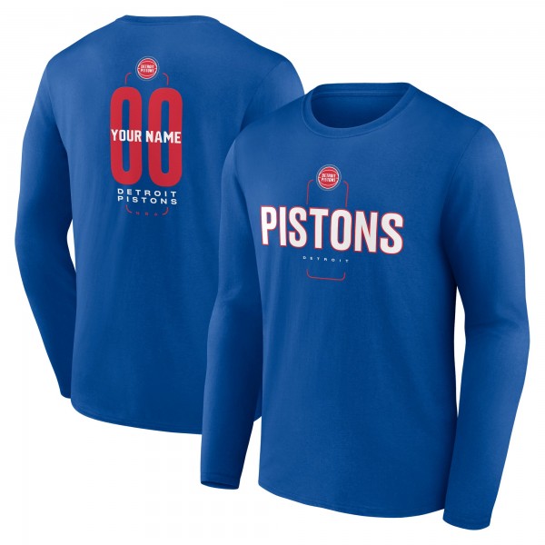 Detroit Pistons Blue Center Court Name & Number Custom Long Sleeve T-Shirt