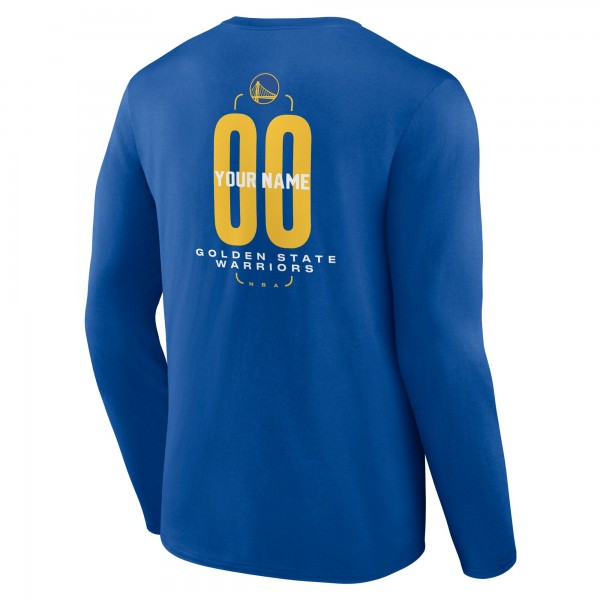 Golden State Warriors Royal Center Court Name & Number Custom Long Sleeve T-Shirt