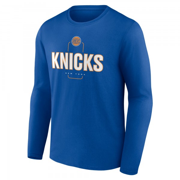 New York Knicks Blue Center Court Name & Number Custom Long Sleeve T-Shirt