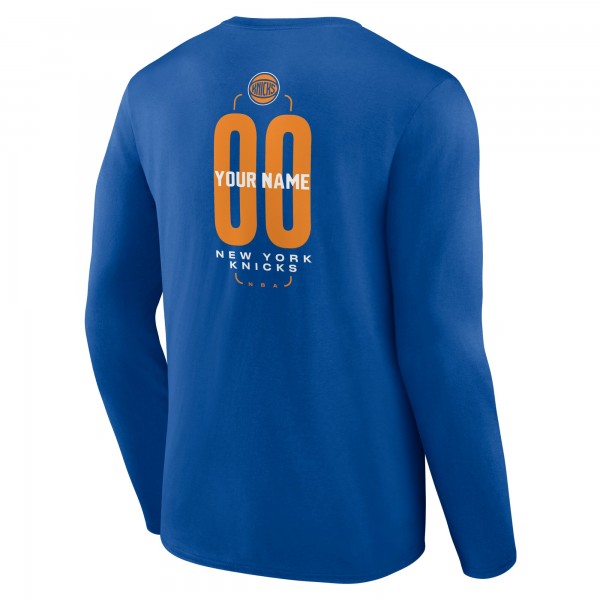 New York Knicks Blue Center Court Name & Number Custom Long Sleeve T-Shirt