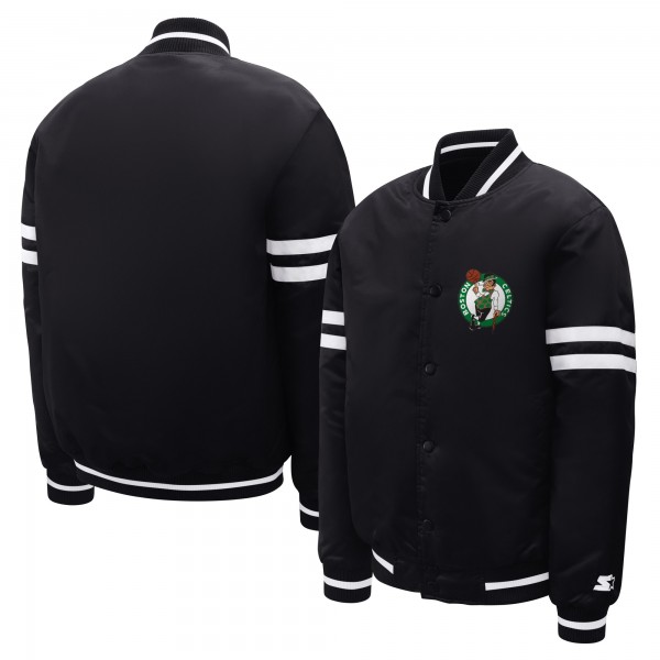 Подростковая Boston Celtics Starter Black Satin Full-Snap Varsity Jacket