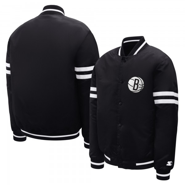 Подростковая Brooklyn Nets Starter Black Satin Full-Snap Varsity Jacket
