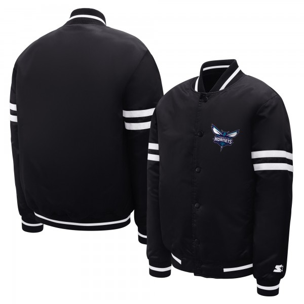 Подростковая Charlotte Hornets Starter Black Satin Full-Snap Varsity Jacket