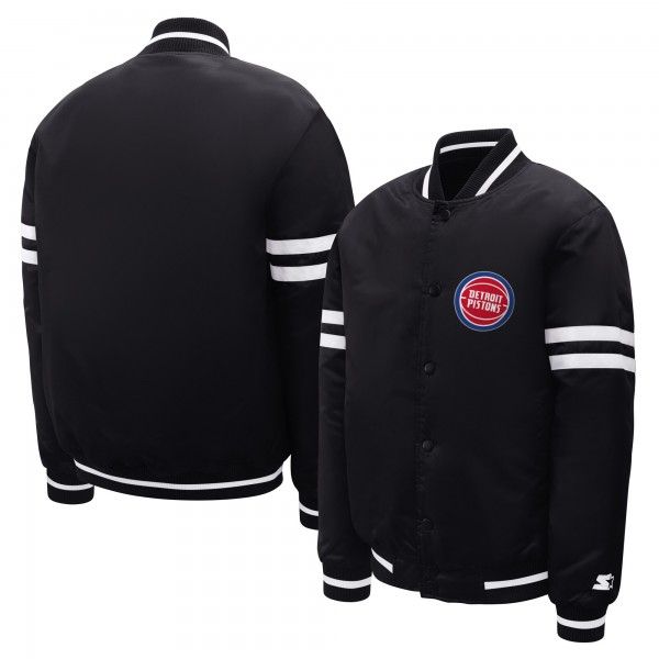 Подростковая Detroit Pistons Starter Black Satin Full-Snap Varsity Jacket