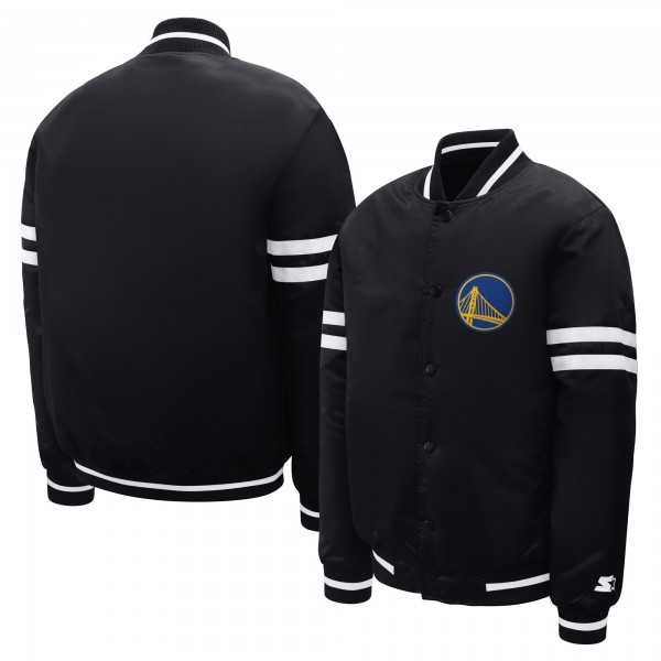 Подростковая Golden State Warriors Starter Black Satin Full-Snap Varsity Jacket