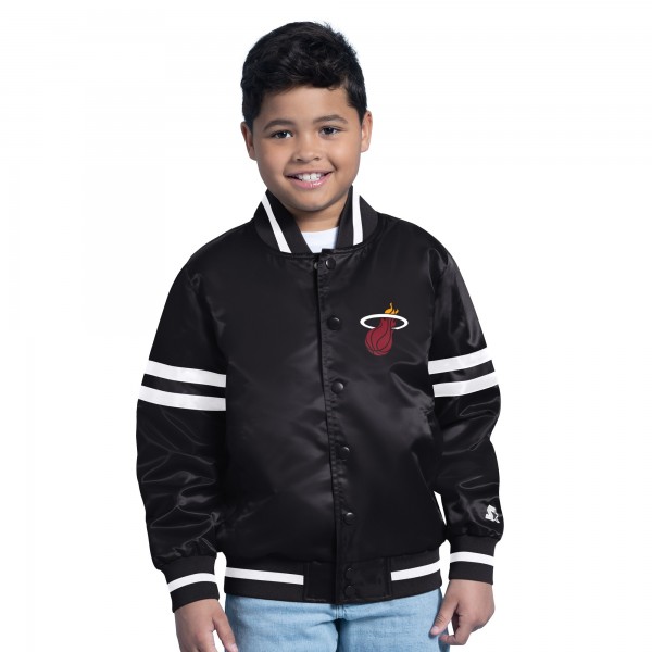 Подростковая Miami Heat Starter Black Satin Full-Snap Varsity Jacket