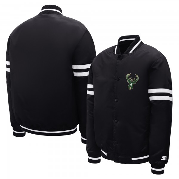 Подростковая Milwaukee Bucks Starter Black Satin Full-Snap Varsity Jacket