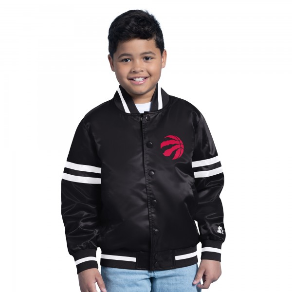 Подростковая Toronto Raptors Starter Black Satin Full-Snap Varsity Jacket
