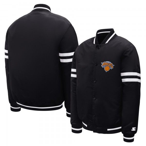 Подростковая New York Knicks Starter Black Satin Full-Snap Varsity Jacket