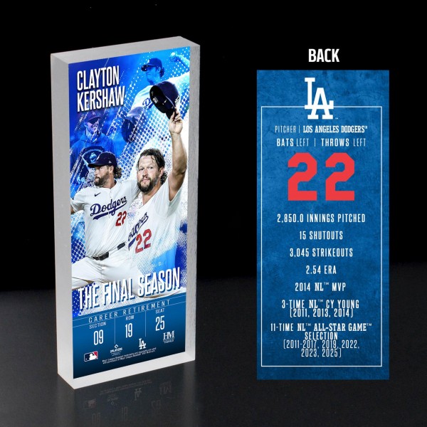 Los Angeles Dodgers Clayton Kershaw Highland Mint Retirement 3D Acrylic Ticket Blockart