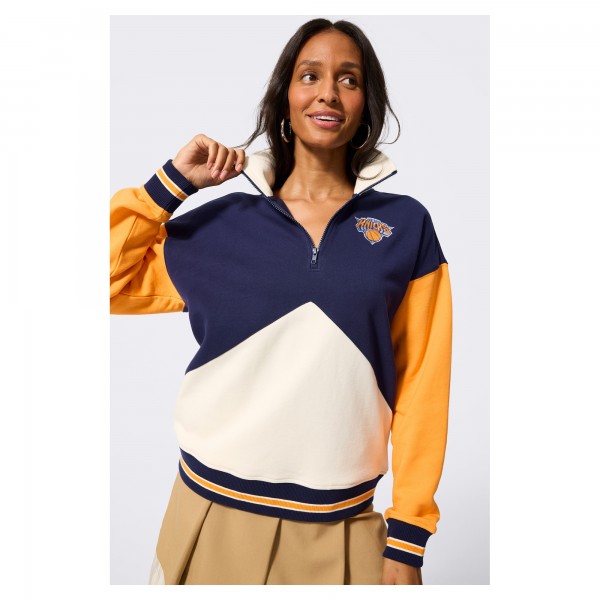 Unisex New York Knicks Terez Navy/White Colorblock Quarter-Zip Pullover