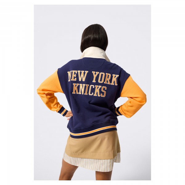 Unisex New York Knicks Terez Navy/White Colorblock Quarter-Zip Pullover