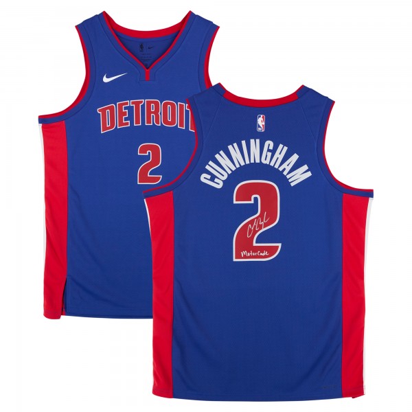 Cade Cunningham Detroit Pistons Autographed Fanatics Authentic Blue Nike Icon Edition Swingman Jersey with Motorcade Inscription - Signed in Silver Ink