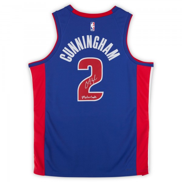 Cade Cunningham Detroit Pistons Autographed Fanatics Authentic Blue Nike Icon Edition Swingman Jersey with Motorcade Inscription - Signed in Silver Ink