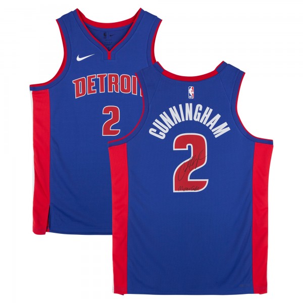 Cade Cunningham Detroit Pistons Autographed Fanatics Authentic Blue Nike Icon Edition Swingman Jersey with Motorcade Inscription - Signed in Black Ink