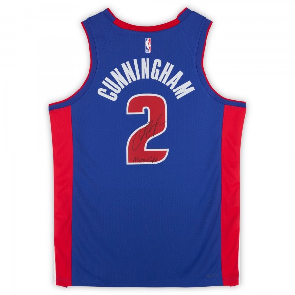 Cade Cunningham Detroit Pistons Autographed Fanatics Authentic Blue Nike Icon Edition Swingman Jersey with Motorcade Inscription - Signed in Black Ink