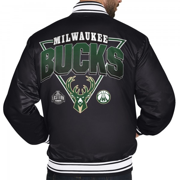 Milwaukee Bucks Starter Black Triangle Full-Snap Varsity Jacket