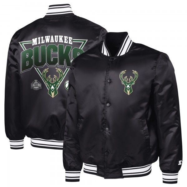 Milwaukee Bucks Starter Black Triangle Full-Snap Varsity Jacket