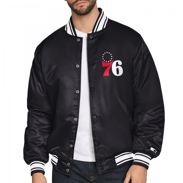 Philadelphia 76ers Starter Black Triangle Full-Snap Varsity Jacket