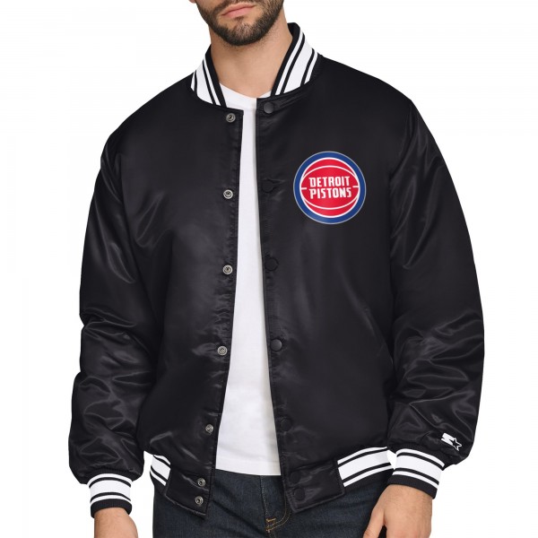Detroit Pistons Starter Black Triangle Full-Snap Varsity Jacket