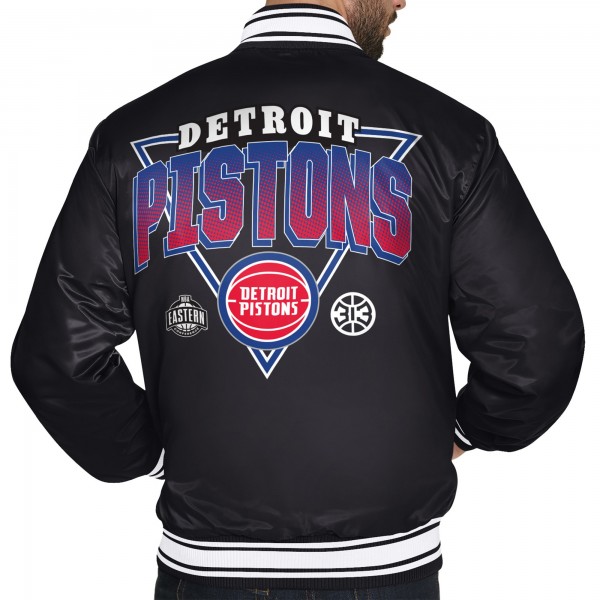 Detroit Pistons Starter Black Triangle Full-Snap Varsity Jacket