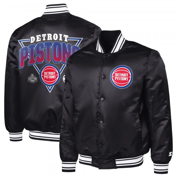Detroit Pistons Starter Black Triangle Full-Snap Varsity Jacket