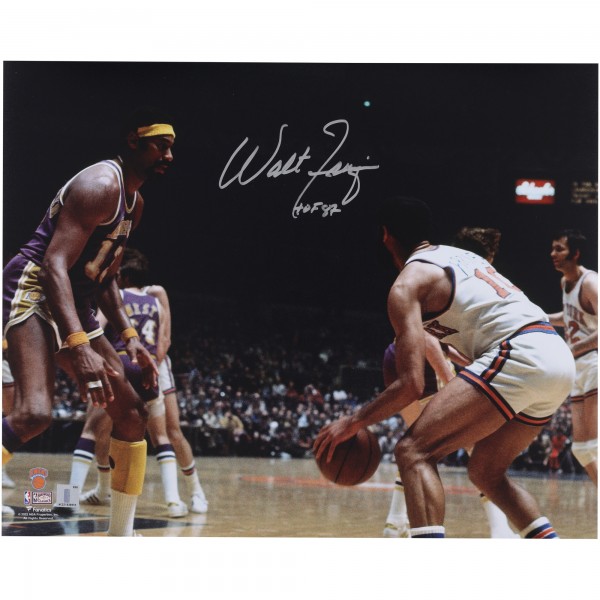 Walt Frazier New York Knicks Autographed Fanatics Authentic 16 x 20 Against Wilt Chamberlain Photograph with HOF 87 Inscription