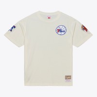 Philadelphia 76ers Mitchell & Ness Cream Hardwood Classics Chainstitch Premium T-Shirt