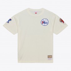 Philadelphia 76ers Mitchell & Ness Cream Hardwood Classics Chainstitch Premium T-Shirt