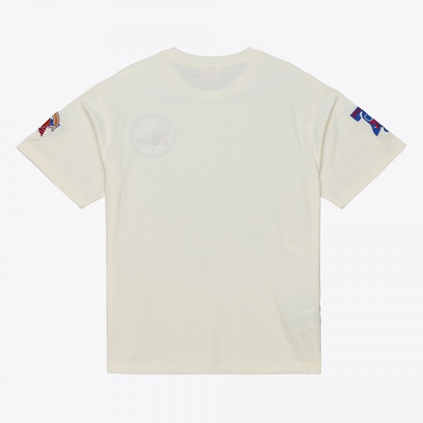 Philadelphia 76ers Mitchell & Ness Cream Hardwood Classics Chainstitch Premium T-Shirt