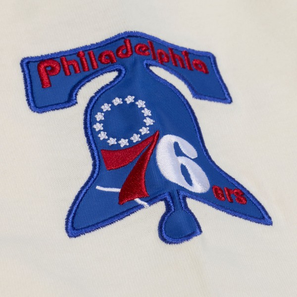 Philadelphia 76ers Mitchell & Ness Cream Hardwood Classics Chainstitch Premium T-Shirt