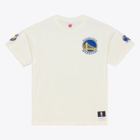 Golden State Warriors Mitchell & Ness Cream Hardwood Classics Chainstitch Premium T-Shirt