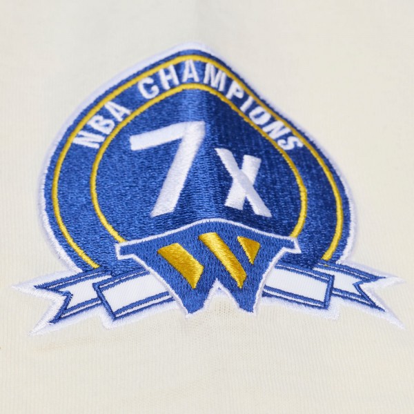 Golden State Warriors Mitchell & Ness Cream Hardwood Classics Chainstitch Premium T-Shirt