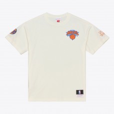 New York Knicks Mitchell & Ness Cream Hardwood Classics Chainstitch Premium T-Shirt