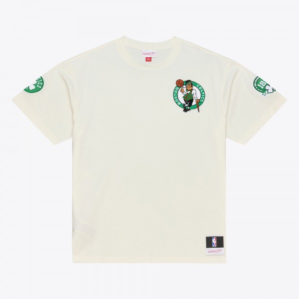 Boston Celtics Mitchell & Ness Cream Hardwood Classics Chainstitch Premium T-Shirt
