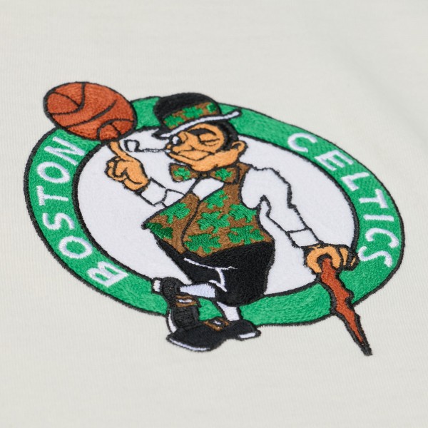 Boston Celtics Mitchell & Ness Cream Hardwood Classics Chainstitch Premium T-Shirt